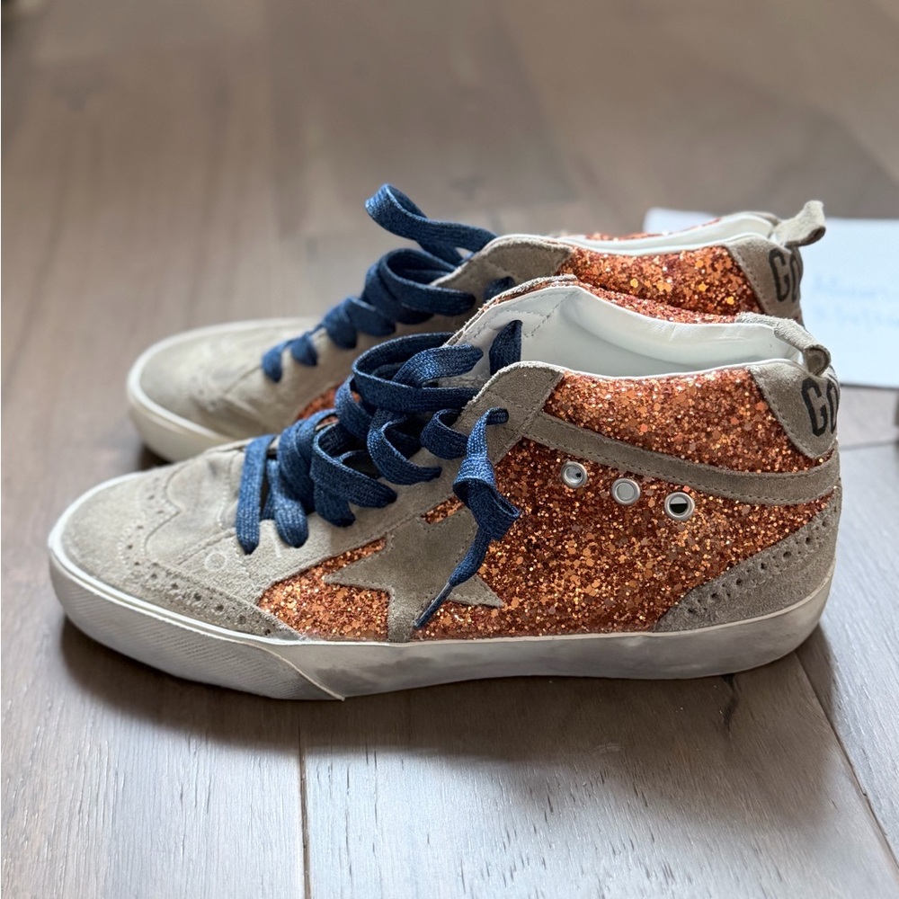 Golden Goose Mid Star Glitter Cinnamon Ice Orange Navy Suede 39 $680